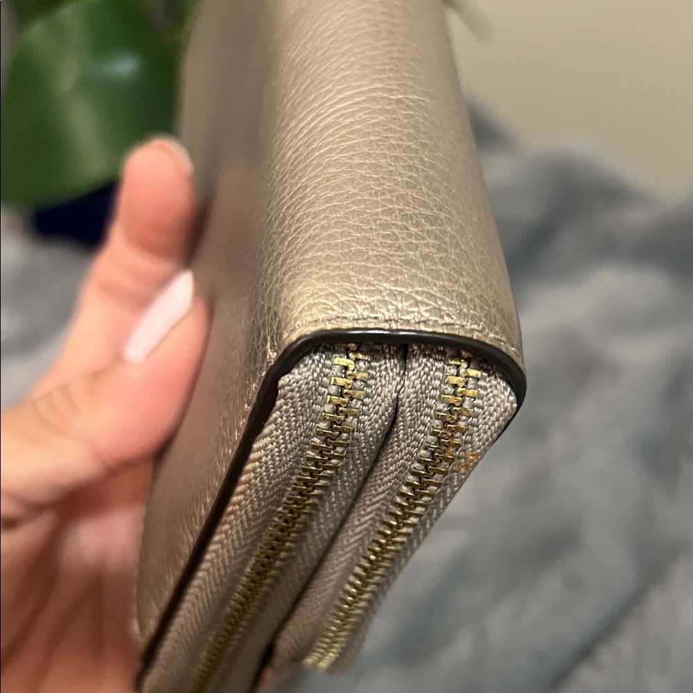 Coach Metallic Pewter Leather Wristlet Clutch - Picture 9 of 10